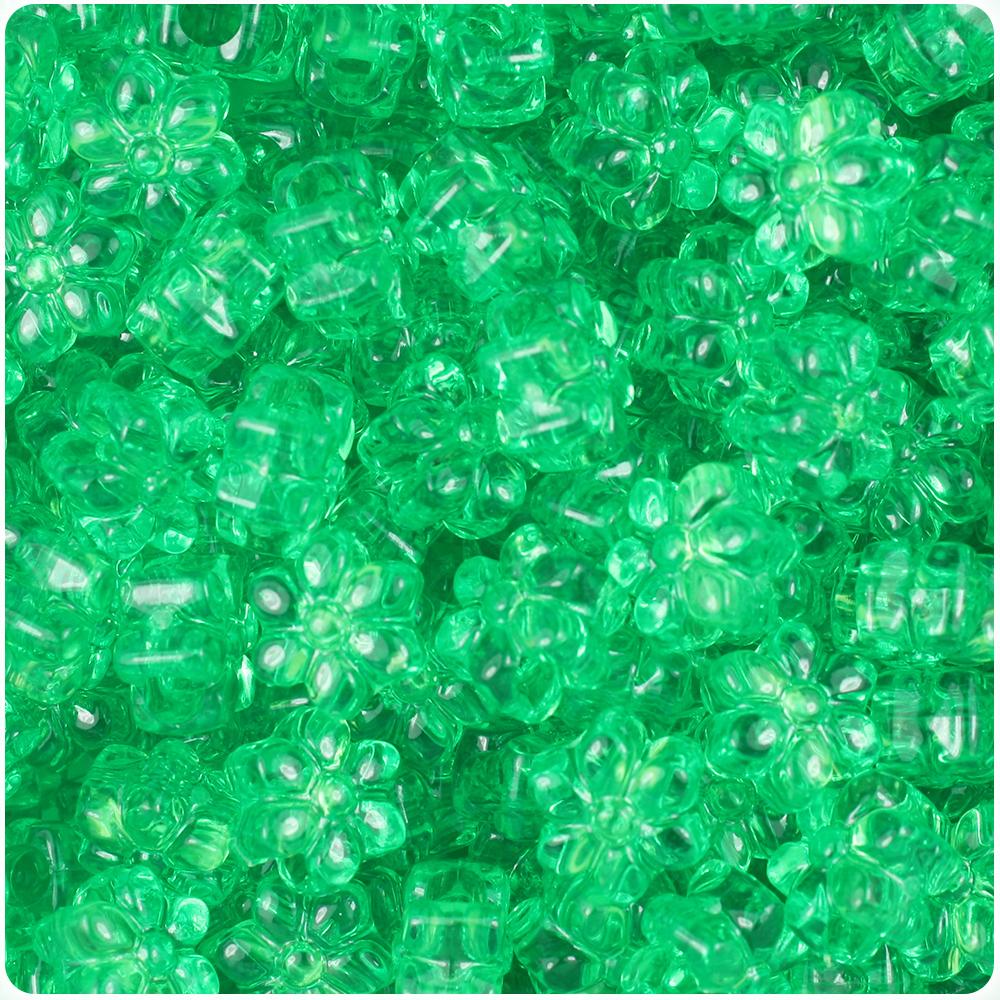 Mint Transparent 13mm Flower Pony Beads (50pcs)