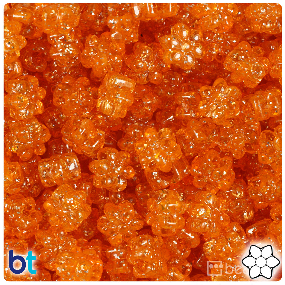 Orange Sparkle 13mm Flower Pony Beads (250pcs)