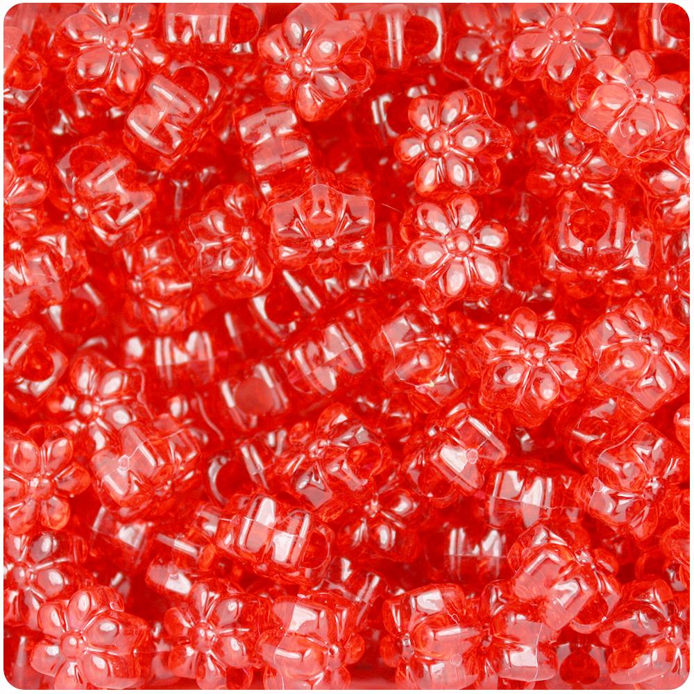 Ruby Transparent 13mm Flower Pony Beads (50pcs)