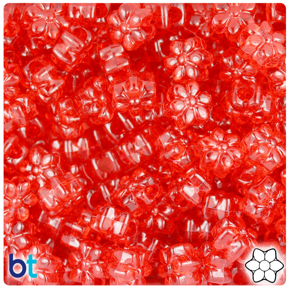 Ruby Transparent 13mm Flower Pony Beads (250pcs)