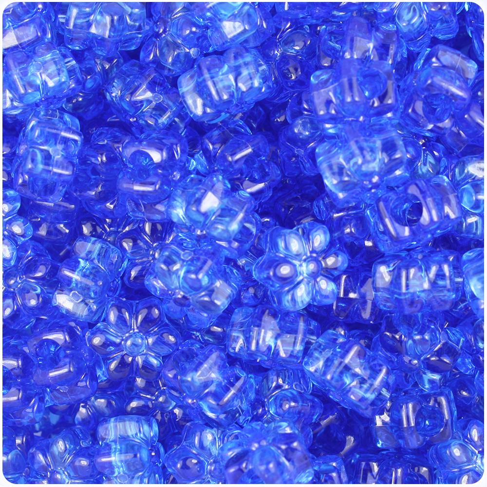Dark Sapphire Transparent 13mm Flower Pony Beads (50pcs)