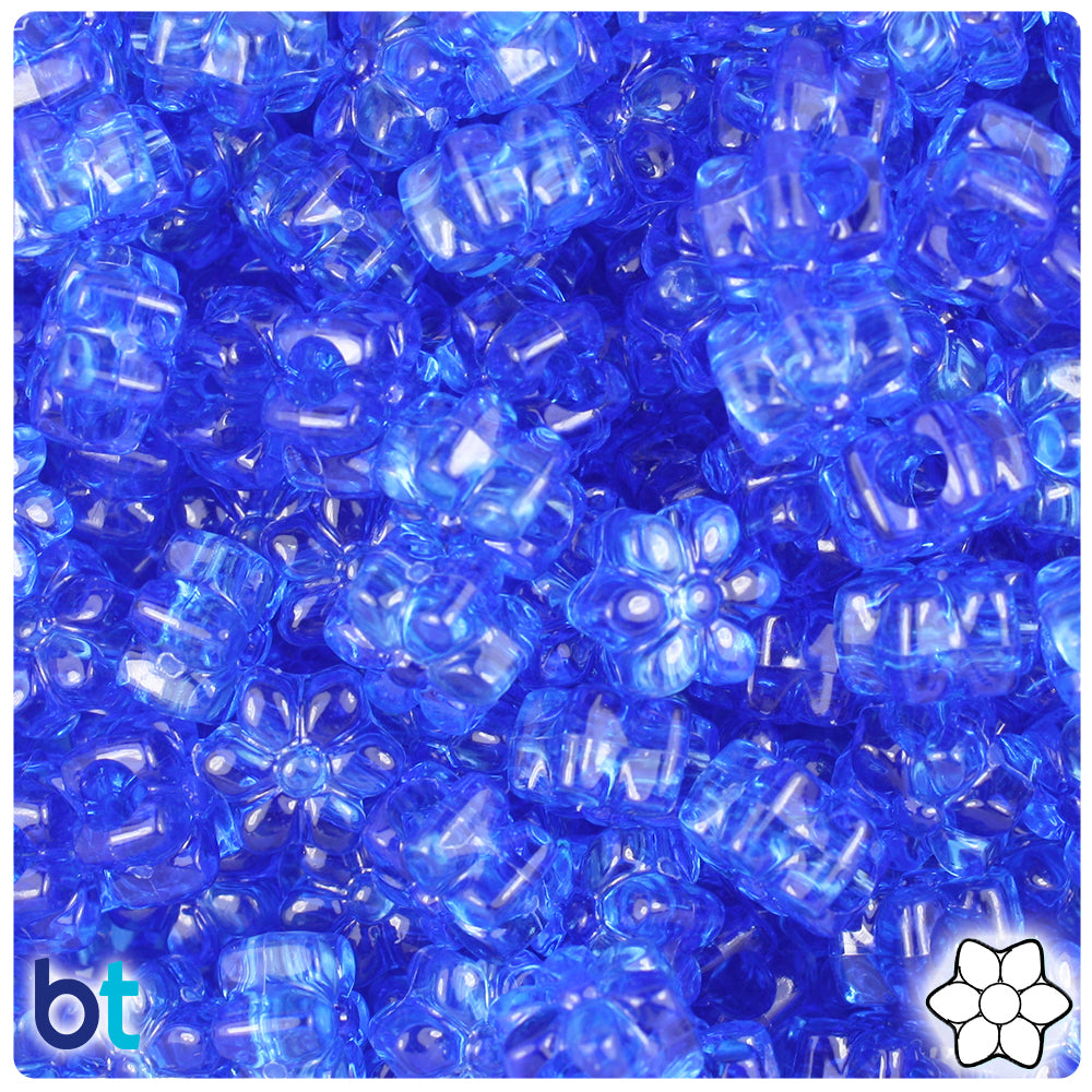 Dark Sapphire Transparent 13mm Flower Pony Beads (250pcs)