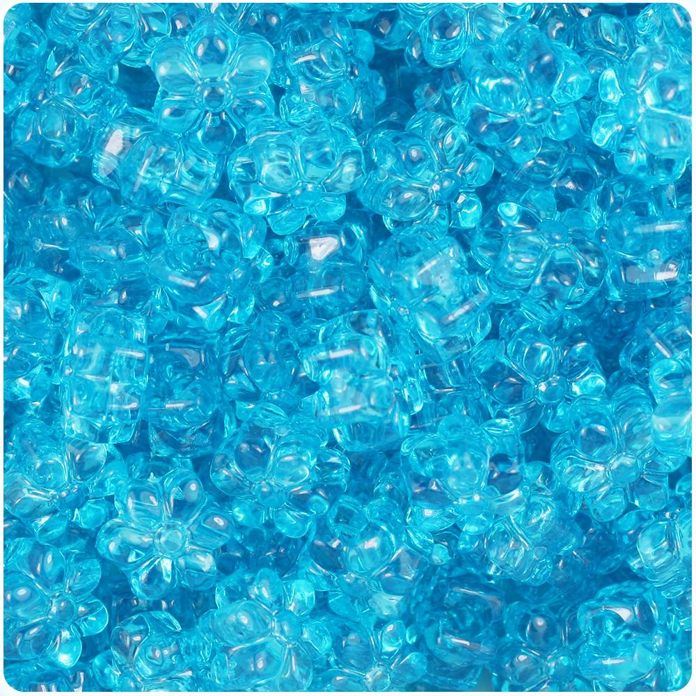 Turquoise Transparent 13mm Flower Pony Beads (50pcs)