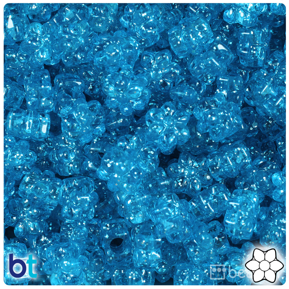 Turquoise Sparkle 13mm Flower Pony Beads (250pcs)