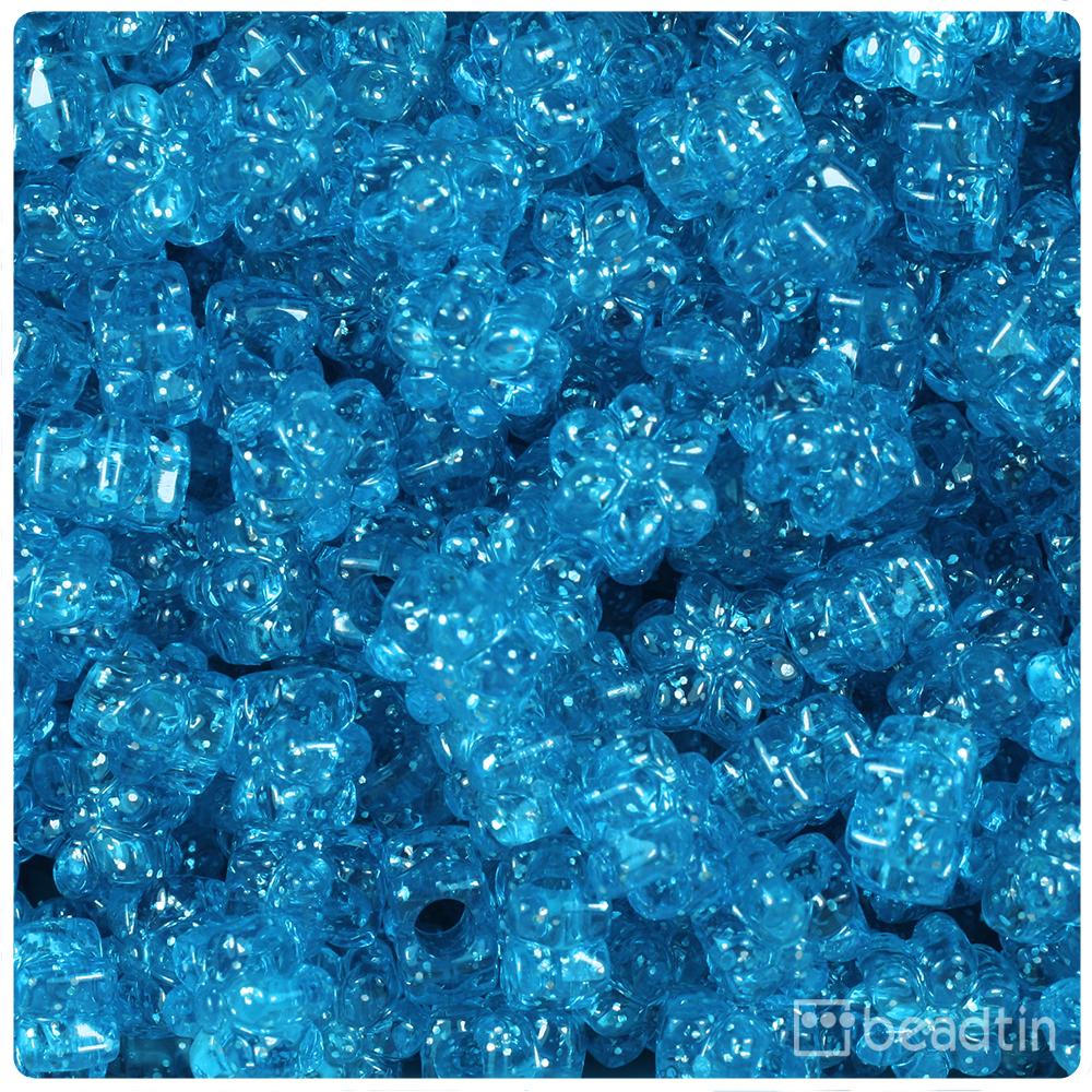 Turquoise Sparkle 13mm Flower Pony Beads (50pcs)