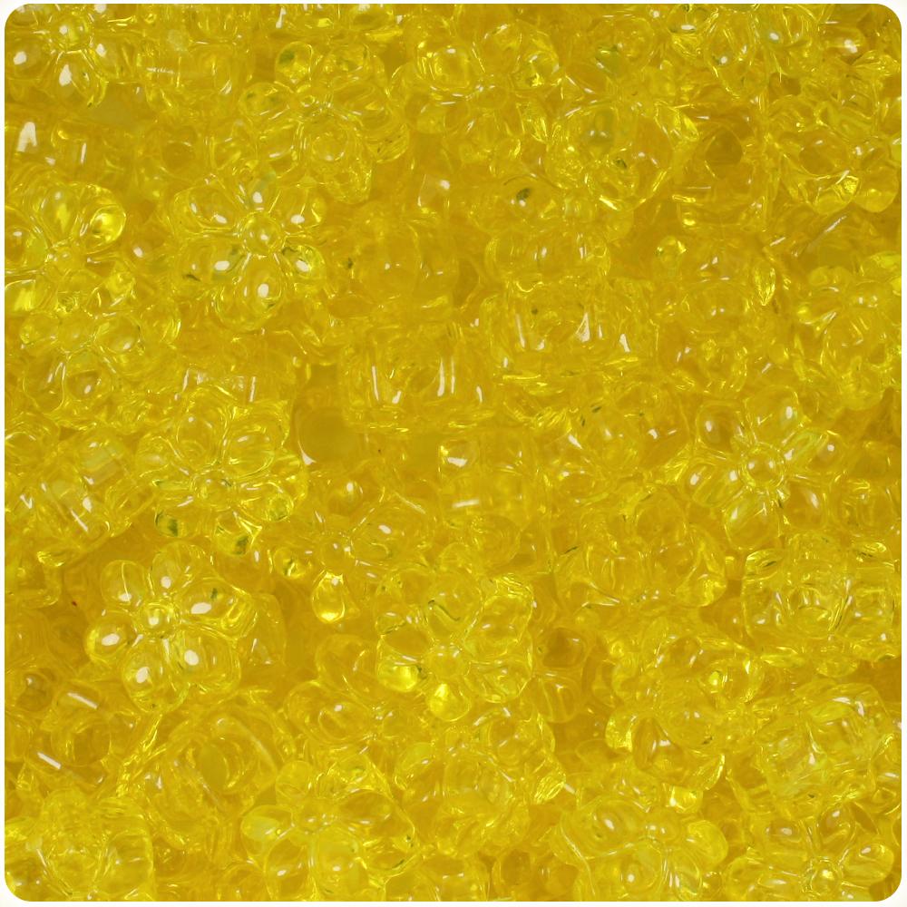 Yellow Transparent 13mm Flower Pony Beads (50pcs)