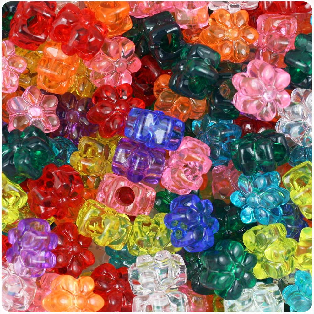 Transparent Mix 13mm Flower Pony Beads (50pcs)