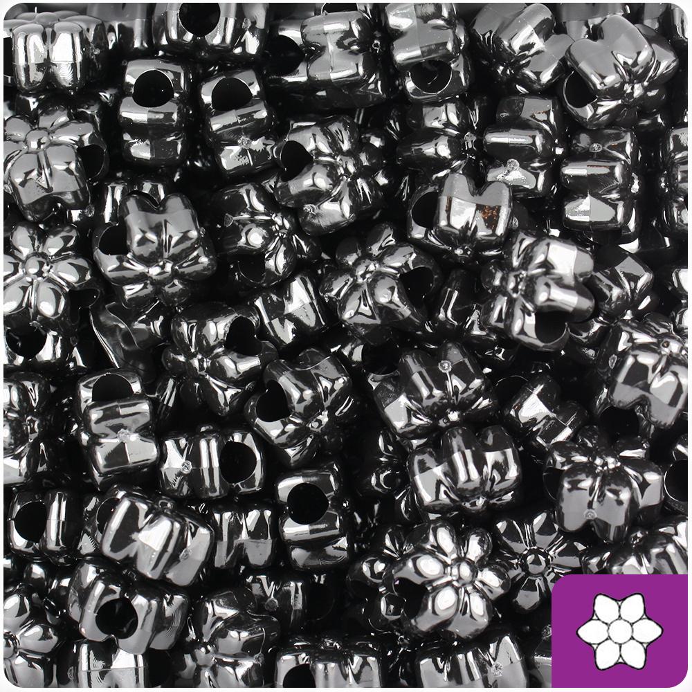 Black Opaque 13mm Flower Pony Beads (50pcs)