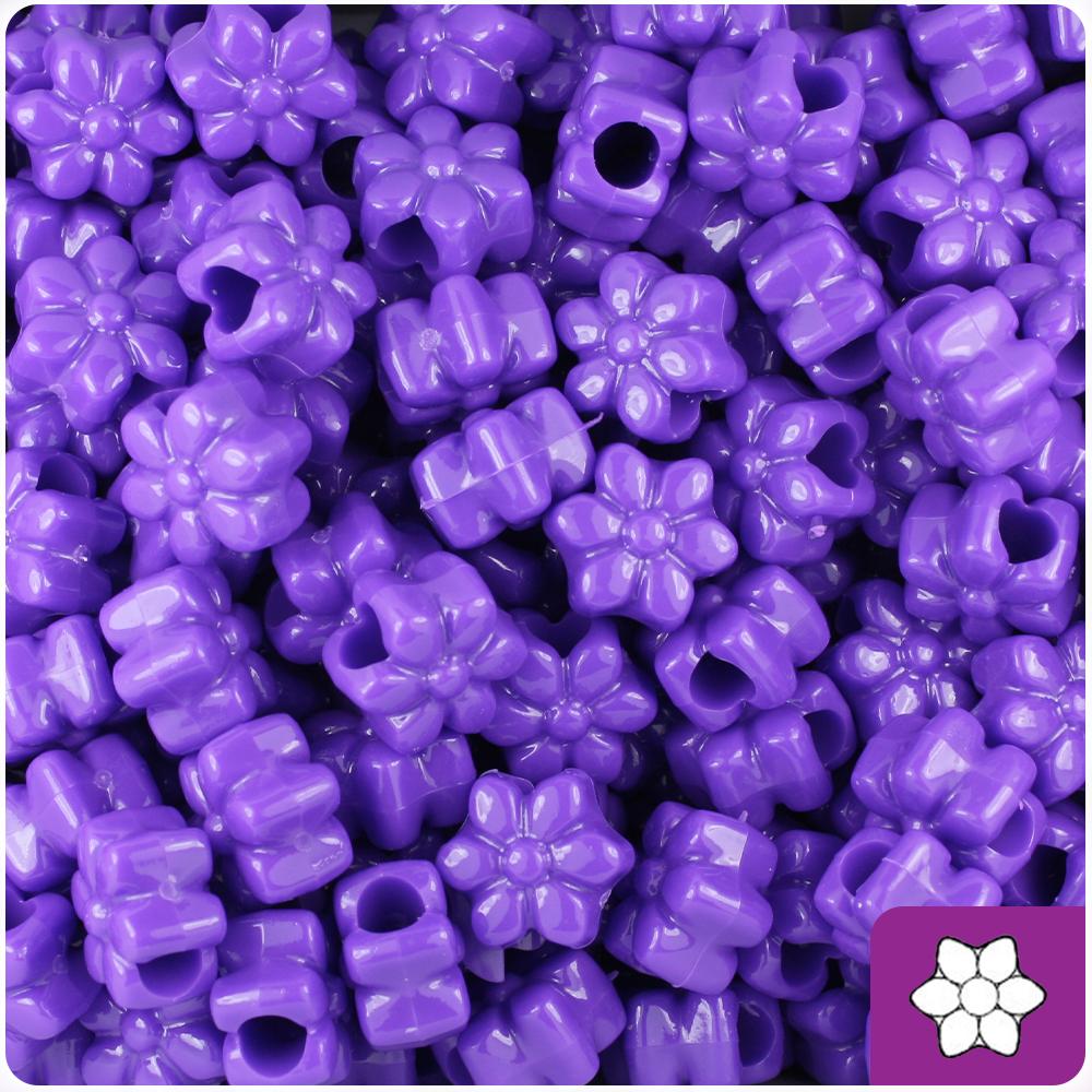 Dark Lilac Opaque 13mm Flower Pony Beads (50pcs)