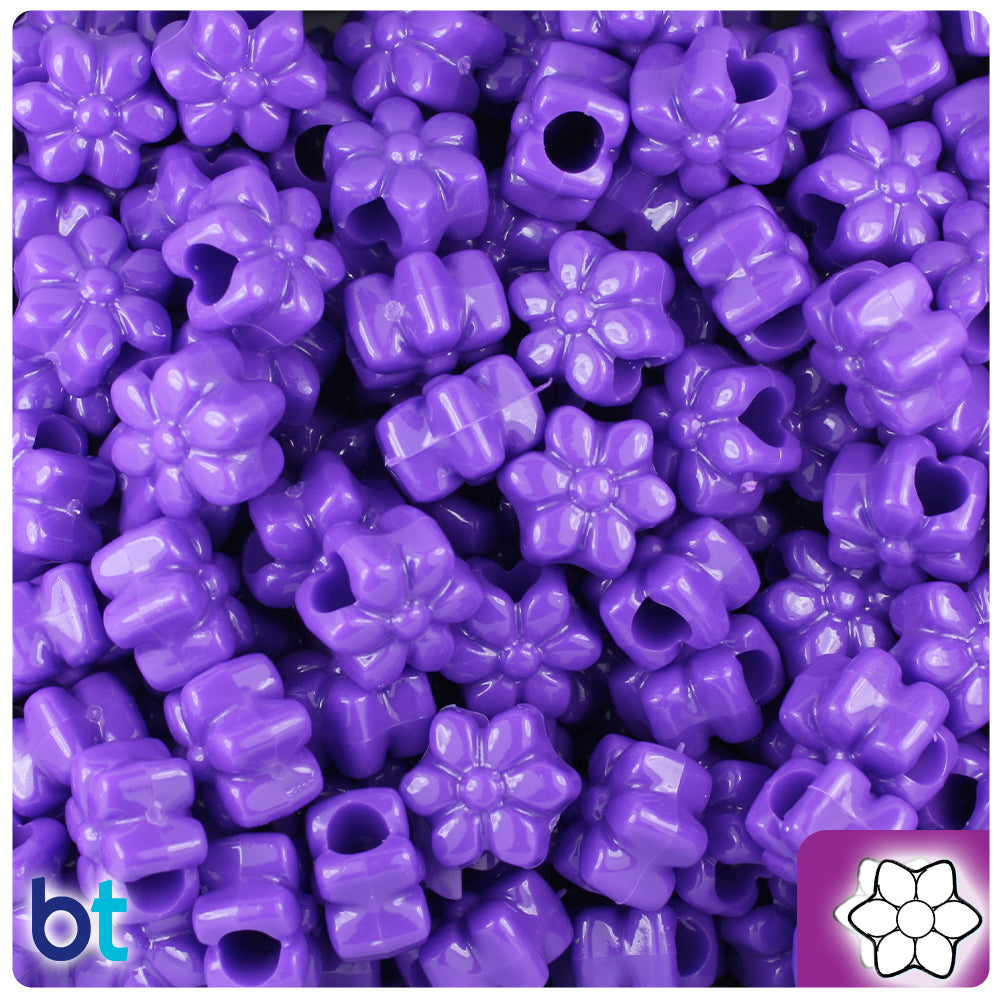 Dark Lilac Opaque 13mm Flower Pony Beads (250pcs)