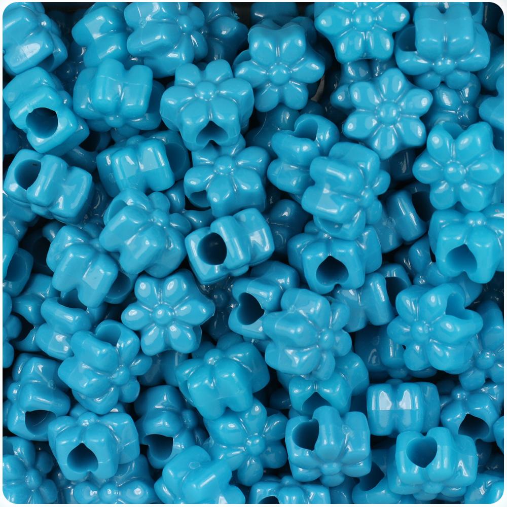 Dark Turquoise Opaque 13mm Flower Pony Beads (50pcs)
