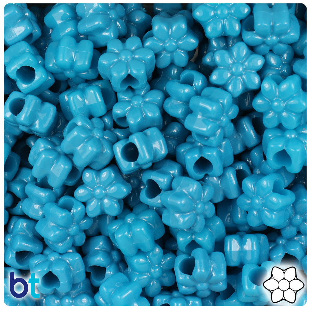 Dark Turquoise Opaque 13mm Flower Pony Beads (250pcs)