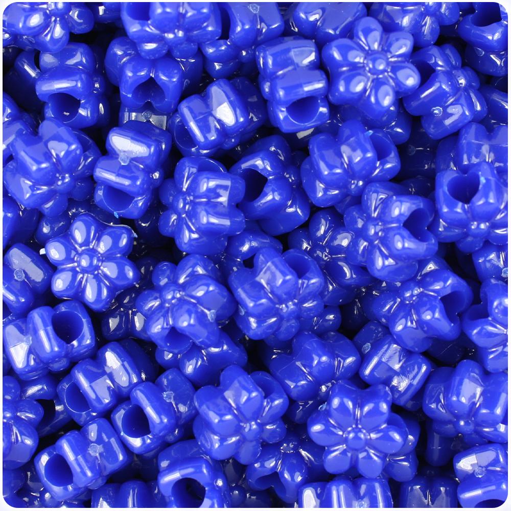 Royal Blue Opaque 13mm Flower Pony Beads (50pcs)