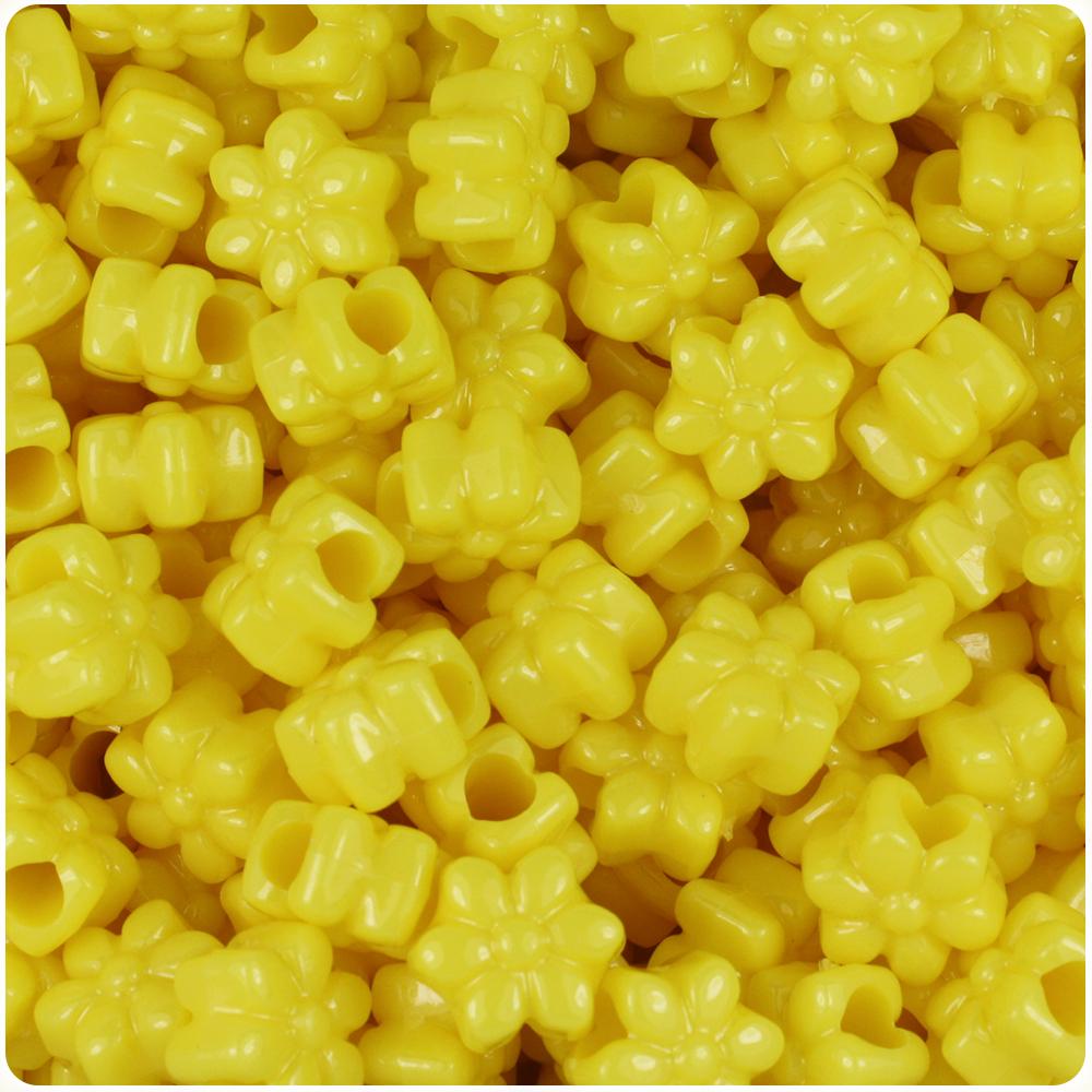 Yellow Opaque 13mm Flower Pony Beads (50pcs)