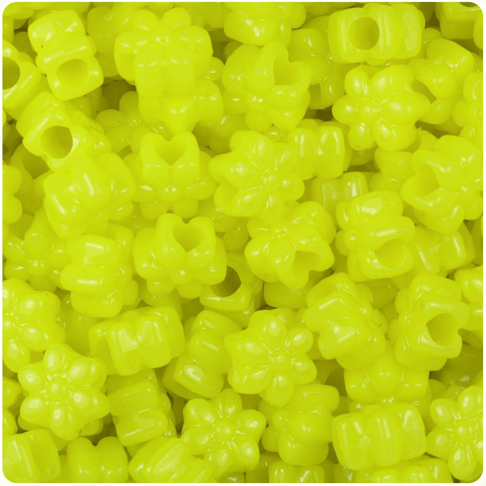 Lemon Neon Bright 13mm Flower Pony Beads (50pcs)