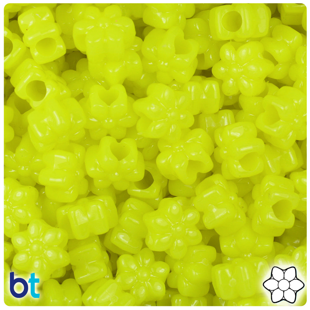 Lemon Neon Bright 13mm Flower Pony Beads (250pcs)