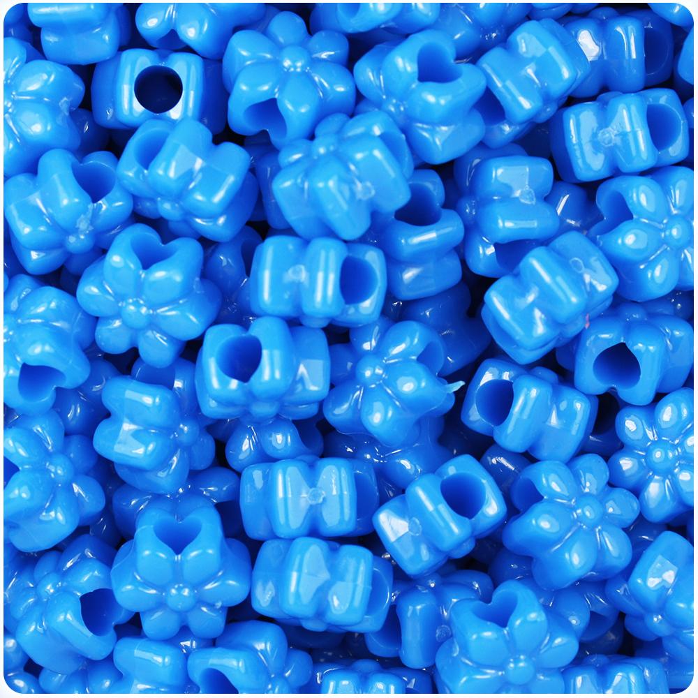 True Blue Neon Bright 13mm Flower Pony Beads (50pcs)
