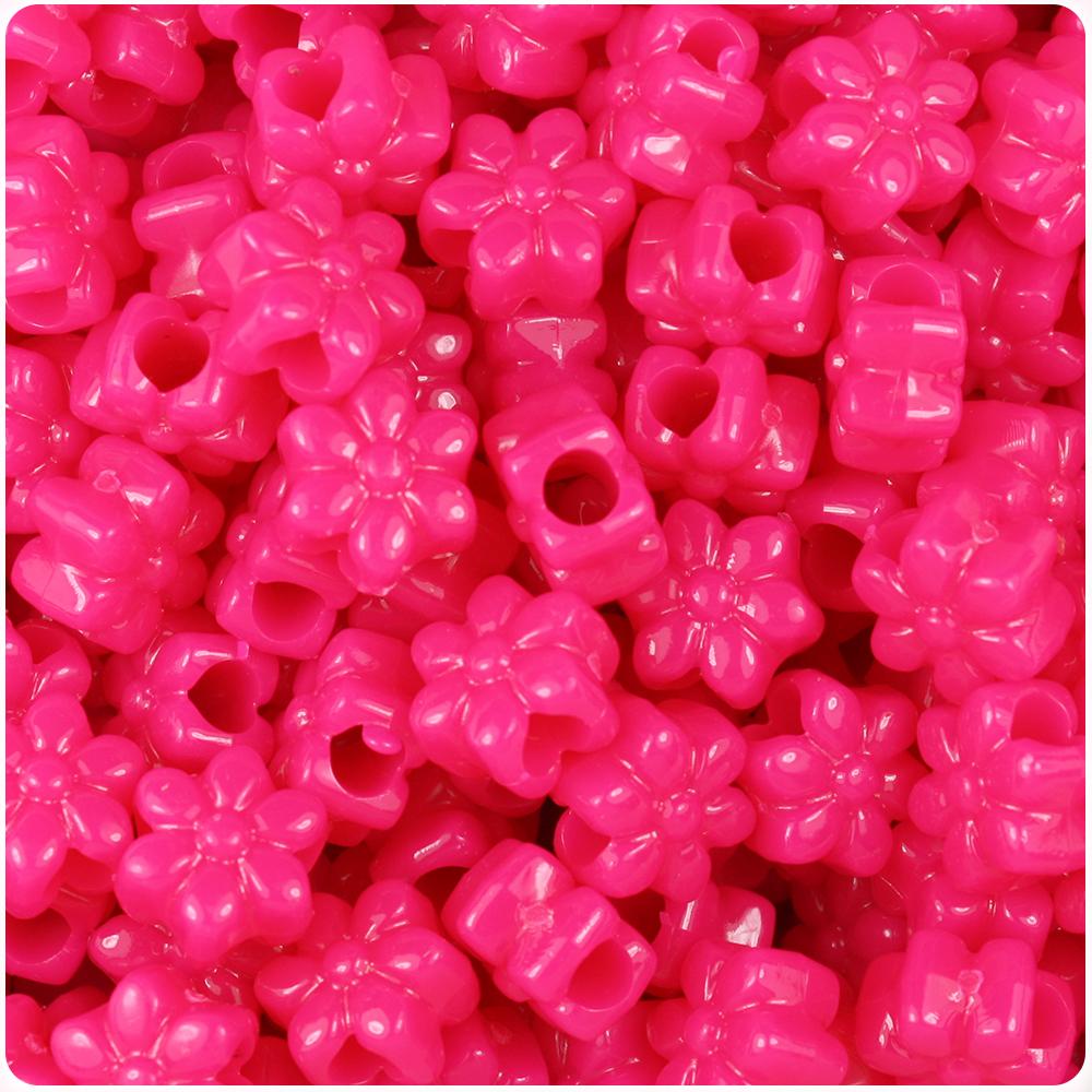 Magenta Neon Bright 13mm Flower Pony Beads (50pcs)