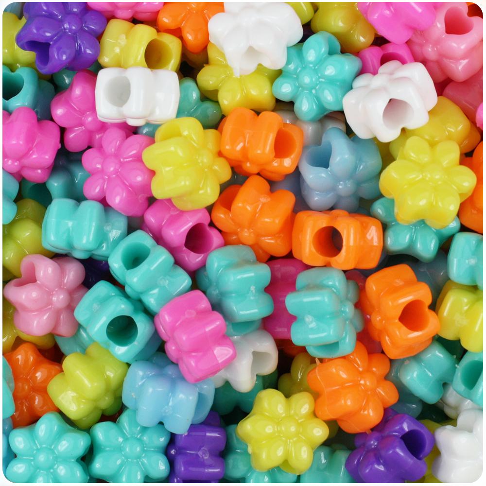 Bright Mix Opaque 13mm Flower Pony Beads (50pcs)