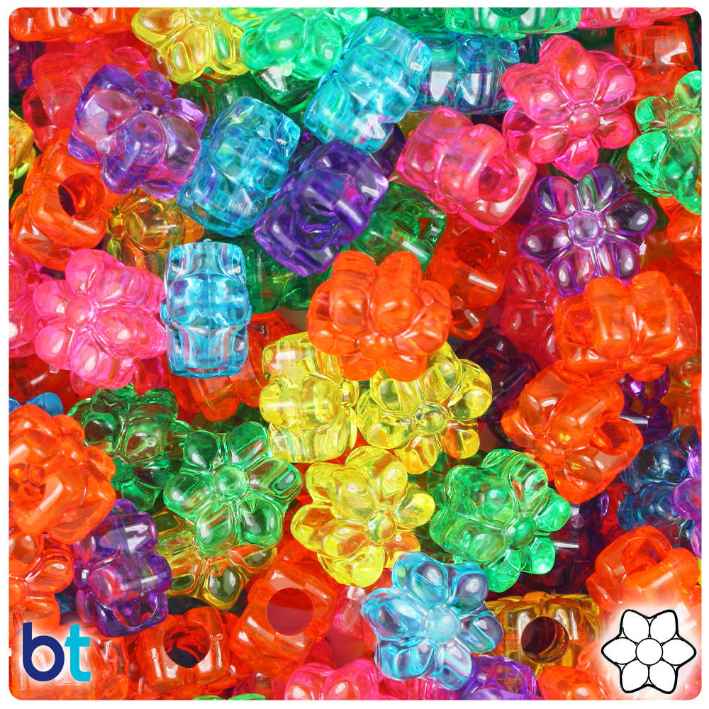 Jelly Mix Transparent 13mm Flower Pony Beads (250pcs)