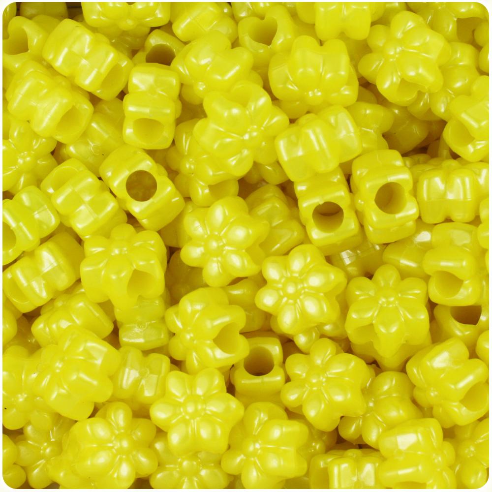 Yellow Pearl 13mm Flower Pony Beads (50pcs)