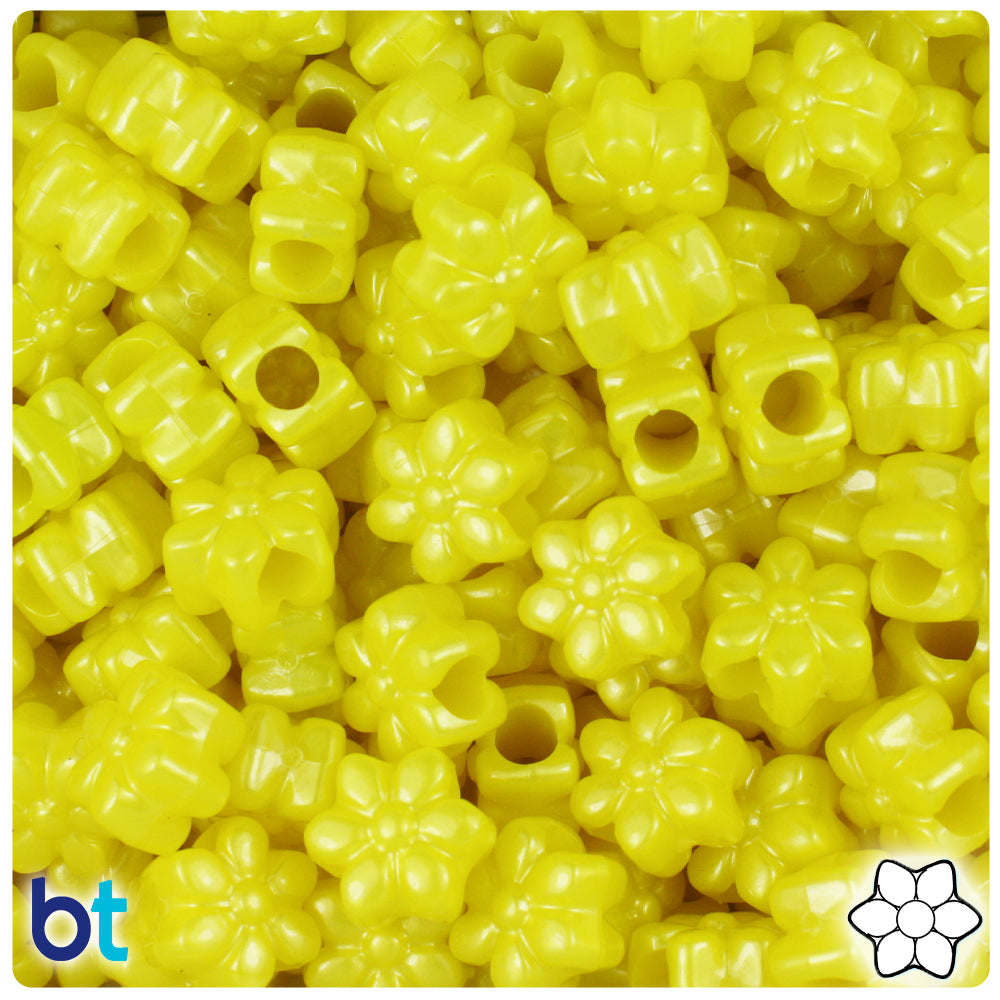 Yellow Pearl 13mm Flower Pony Beads (250pcs)
