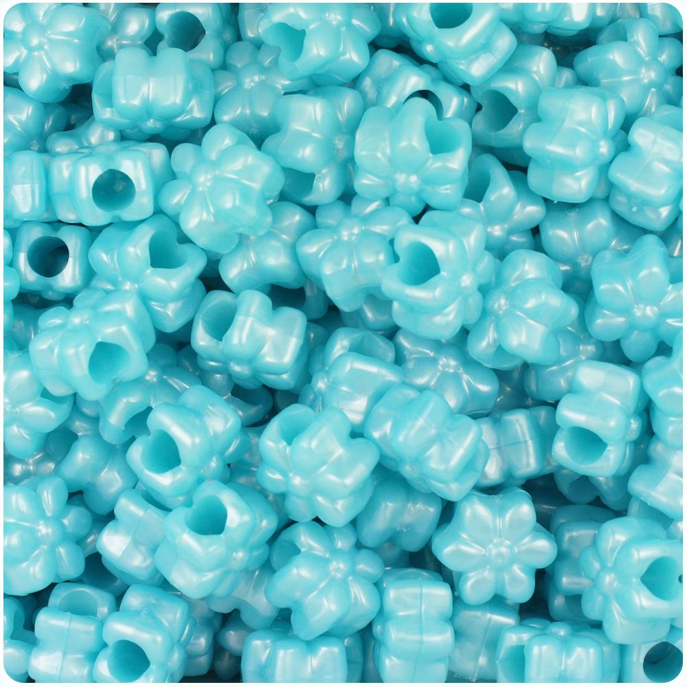 Light Blue Pearl 13mm Flower Pony Beads (50pcs)