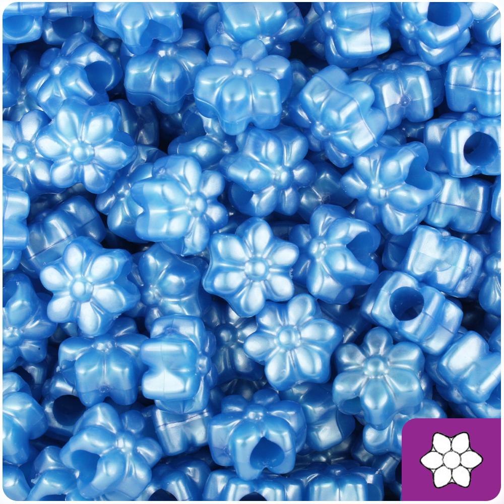 Dark Blue Pearl 13mm Flower Pony Beads (50pcs)