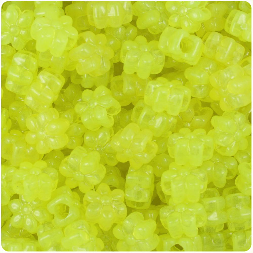 Yellow Glow 13mm Flower Pony Beads (50pcs)