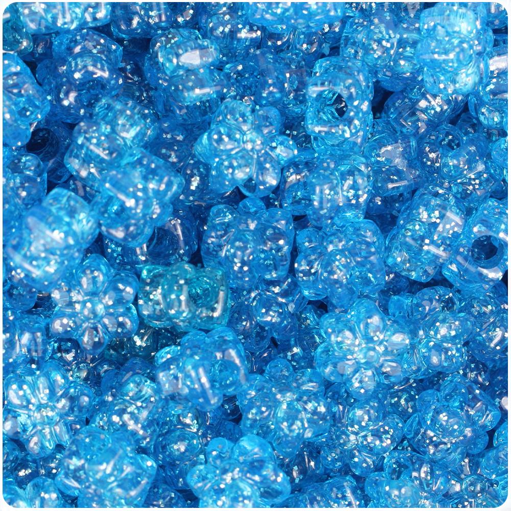 Royal Blue Sparkle 13mm Flower Pony Beads (50pcs)