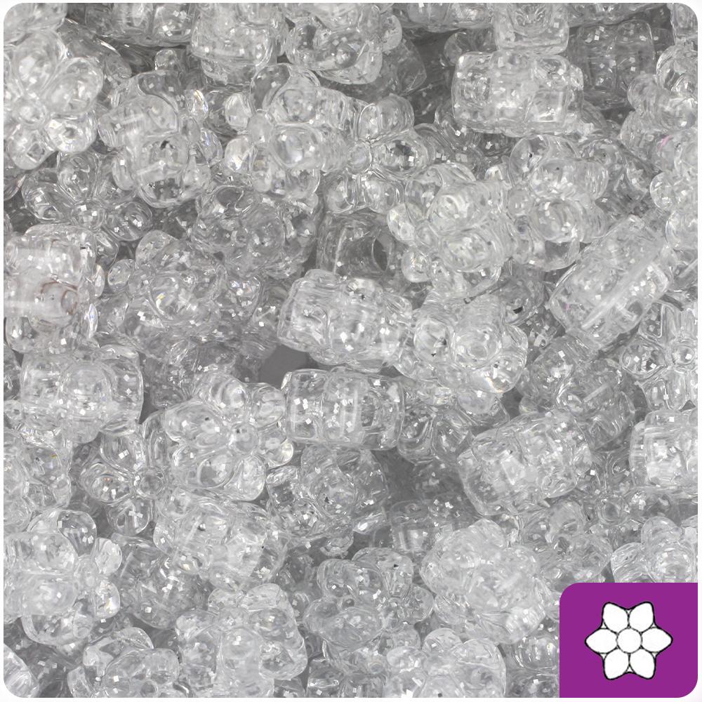 Silver Sparkle 13mm Flower Pony Beads (50pcs)