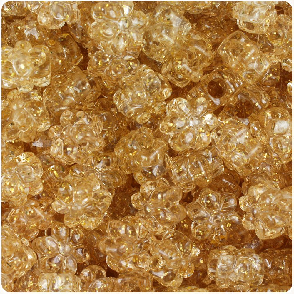 Gold Sparkle 13mm Flower Pony Beads (50pcs)