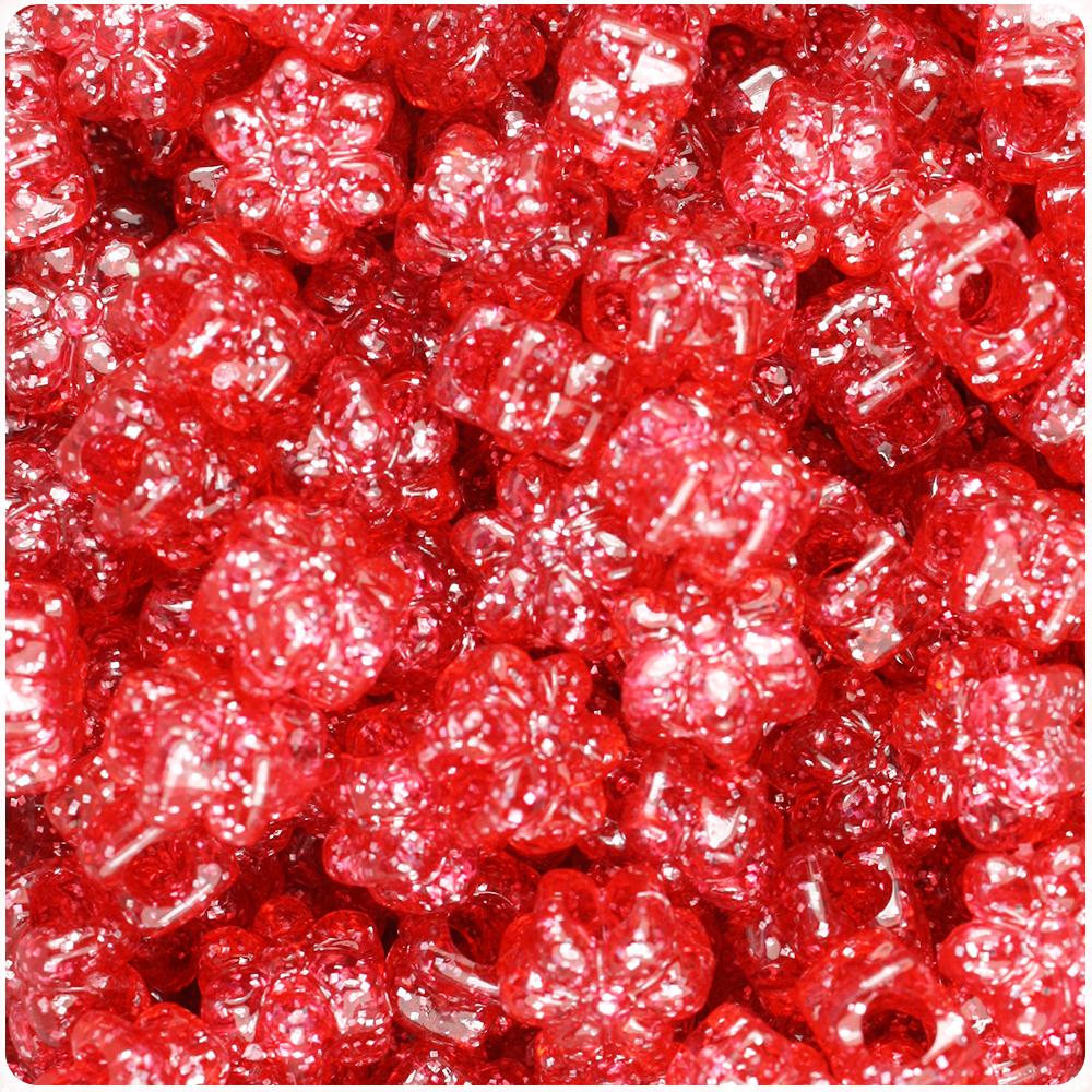 Ruby Sparkle 13mm Flower Pony Beads (50pcs)