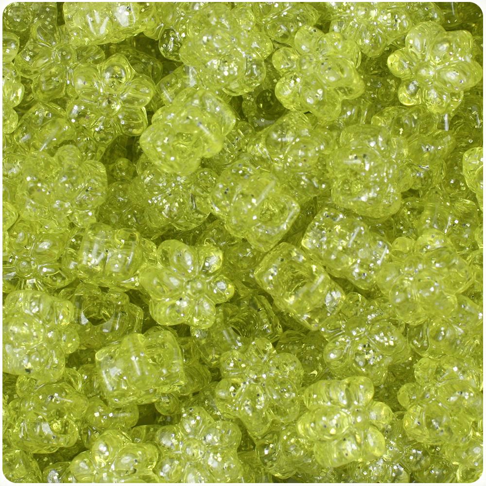 Yellow Sparkle 13mm Flower Pony Beads (50pcs)