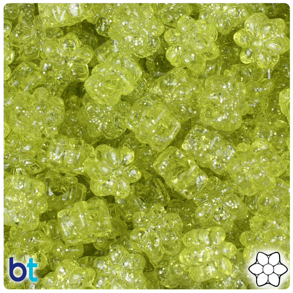 Yellow Sparkle 13mm Flower Pony Beads (250pcs)