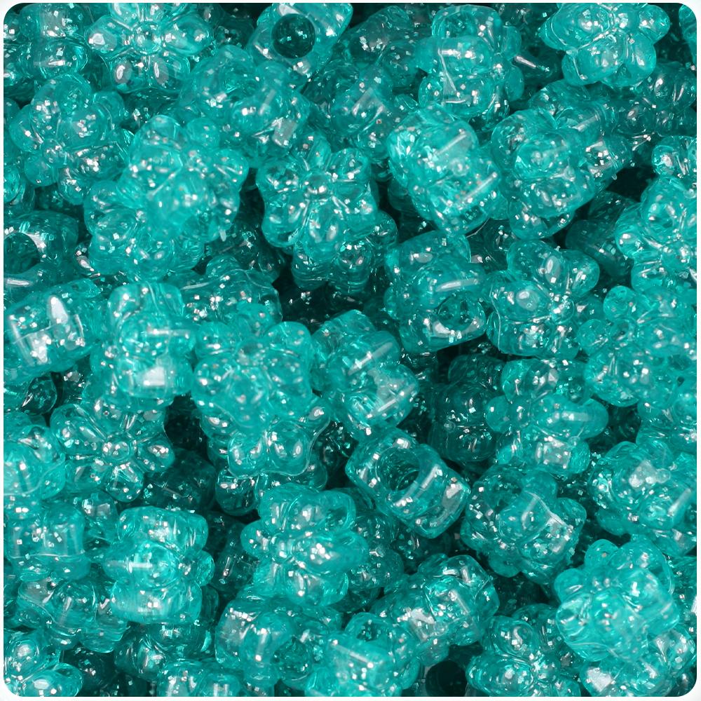 Teal Sparkle 13mm Flower Pony Beads (50pcs)