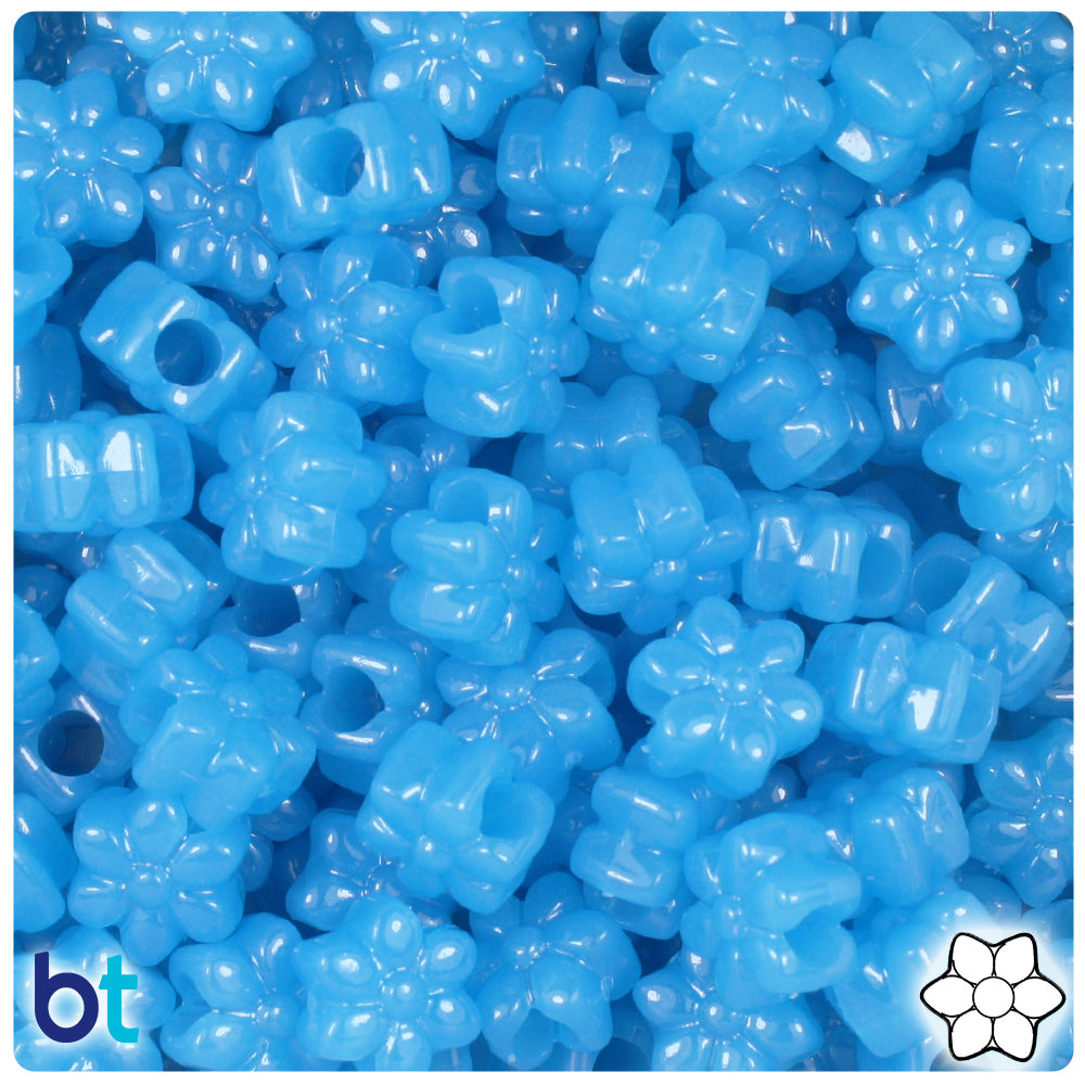 Blue Glow 13mm Flower Pony Beads (250pcs)
