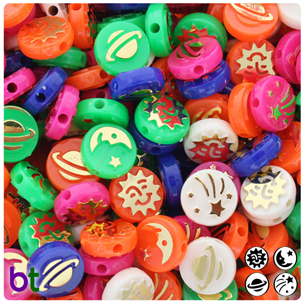 Celestial 13mm Picture Beads - Opaque Mix with Gold (30pcs)