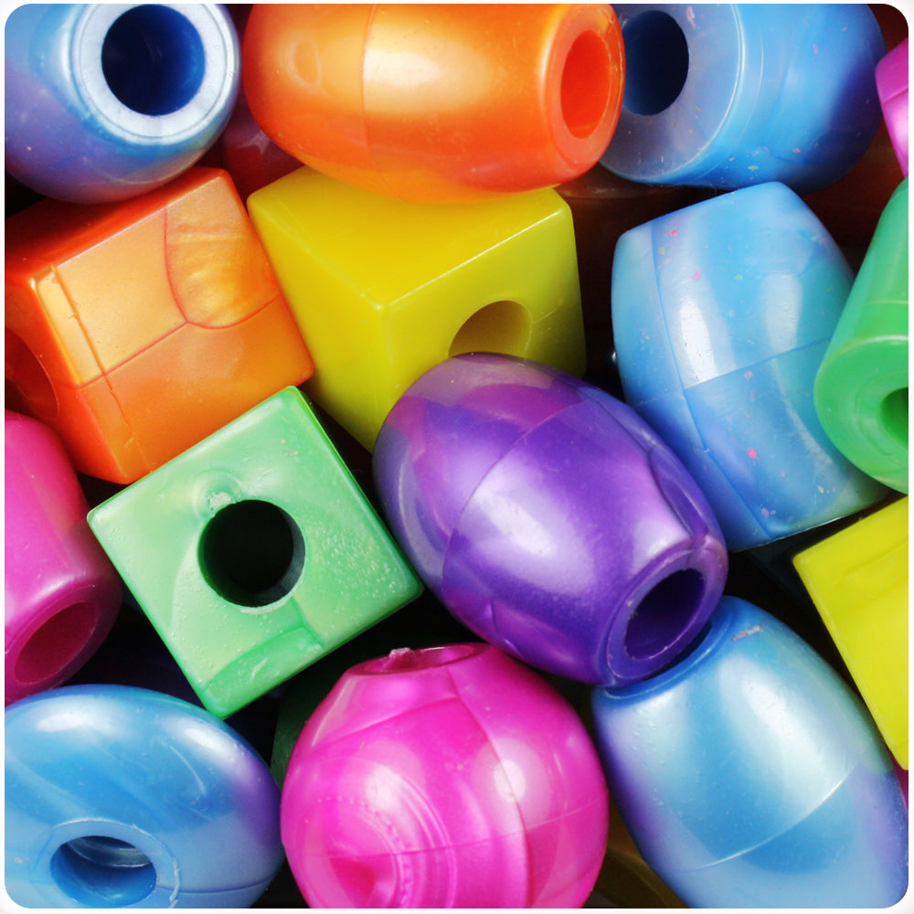 Bright Mix Pearl 25mm Jumbo Shape Pony Beads (8oz)