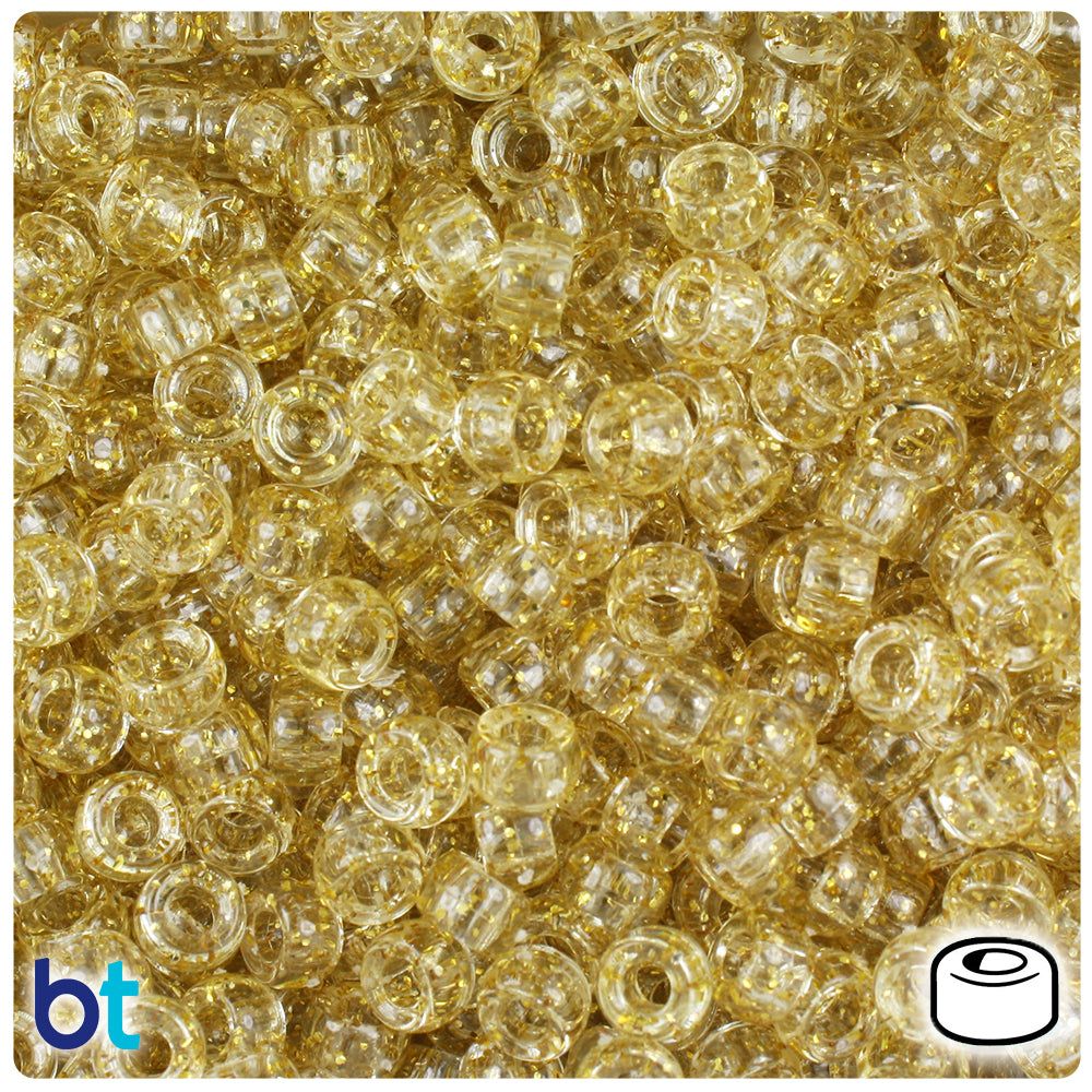 Gold Sparkle 6.5mm Mini Barrel Pony Beads (1000pcs)