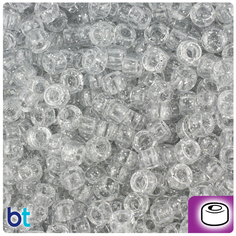 Silver Sparkle 6.5mm Mini Barrel Pony Beads (1000pcs)