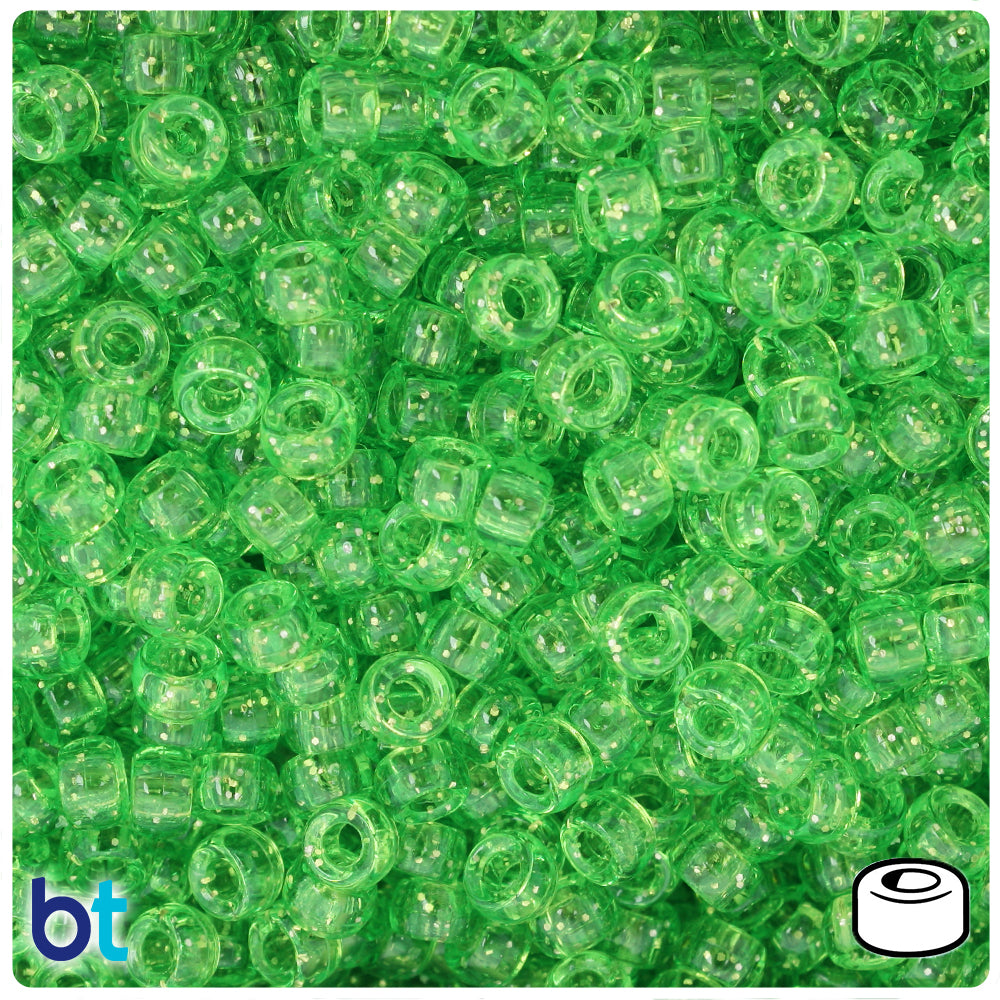 Lime Sparkle 6.5mm Mini Barrel Pony Beads (200pcs)