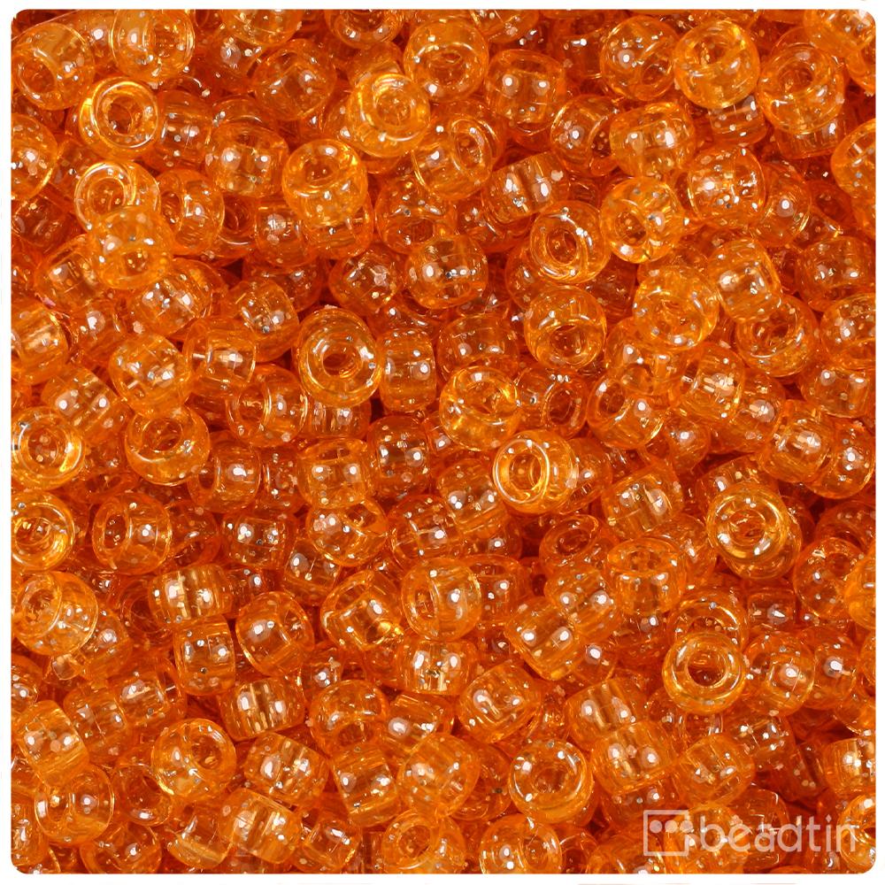 Orange Sparkle 6.5mm Mini Barrel Pony Beads (200pcs)