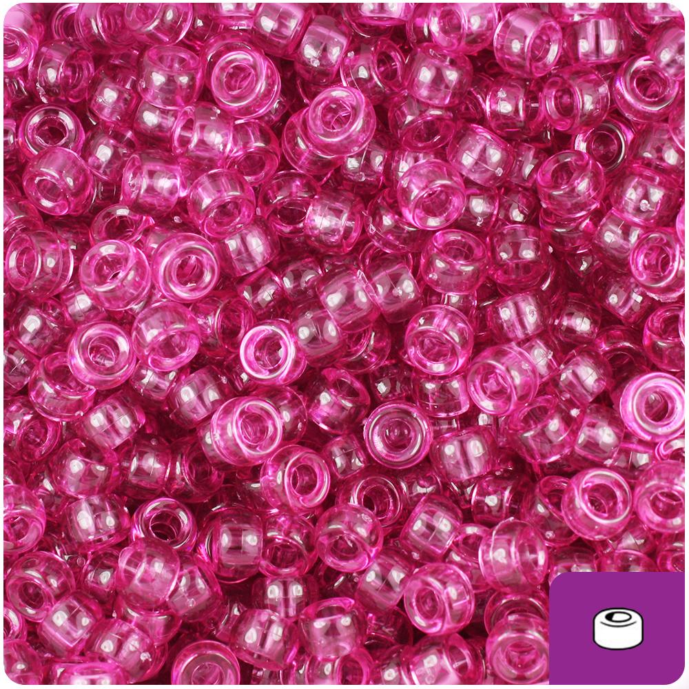 Fuchsia Transparent 6.5mm Mini Barrel Pony Beads (200pcs)
