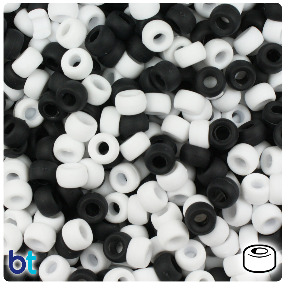 Black & White Matte 6.5mm Mini Barrel Pony Beads (1000pcs)