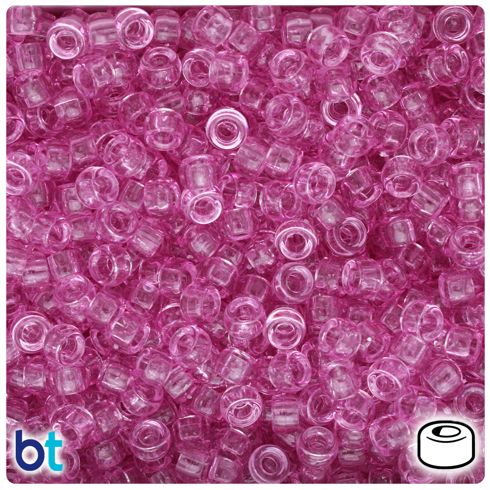 Light Fuchsia Transparent 6.5mm Mini Barrel Pony Beads (1000pcs)