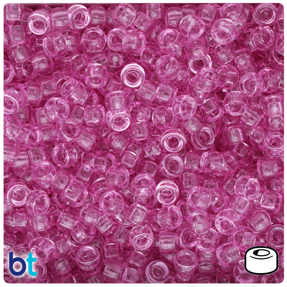 Light Fuchsia Transparent 6.5mm Mini Barrel Pony Beads (200pcs)