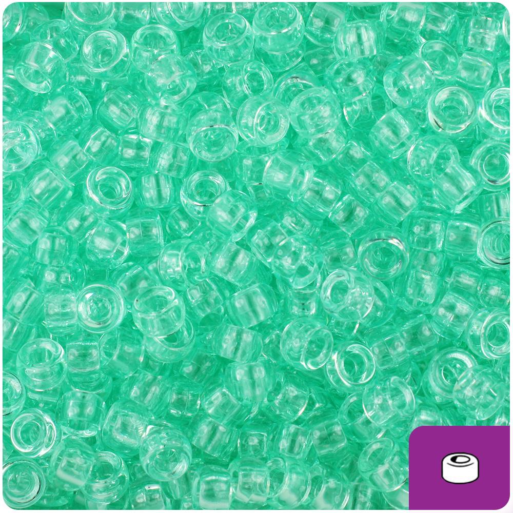 Green Aqua Transparent 6.5mm Mini Barrel Pony Beads (200pcs)