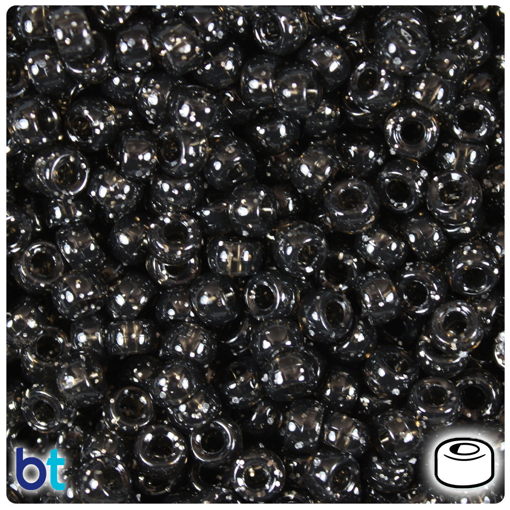 Jet Sparkle 6.5mm Mini Barrel Pony Beads (1000pcs)