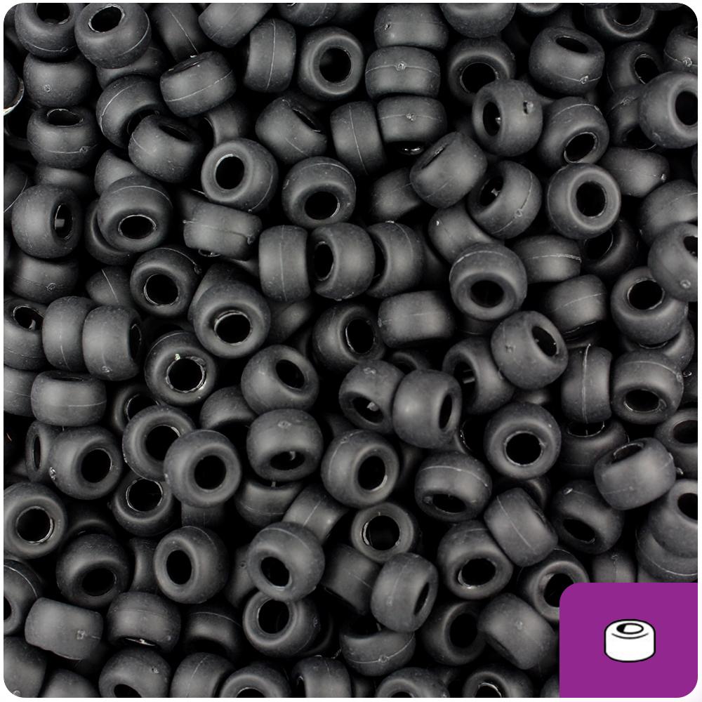 Black Matte 6.5mm Mini Barrel Pony Beads (200pcs)
